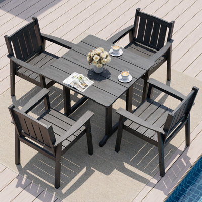 Ensemble de salle à manger de patio 5 pièces en PEHD gris avec fauteuils