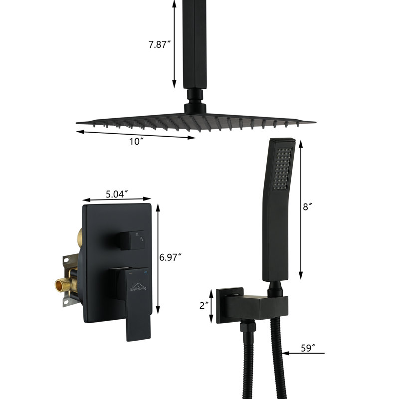 Système de douche complet avec valve brute, Noir mat
