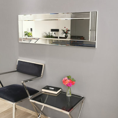Miroir mural moderne ajustable, finition argent, 47,2 po x 15,7 po | 100% panneau de fibres à densité moyenne, assemblé, orientation horizontale / verticale | Conception élégante de couleur unie parfaite pour tout décor de pièce