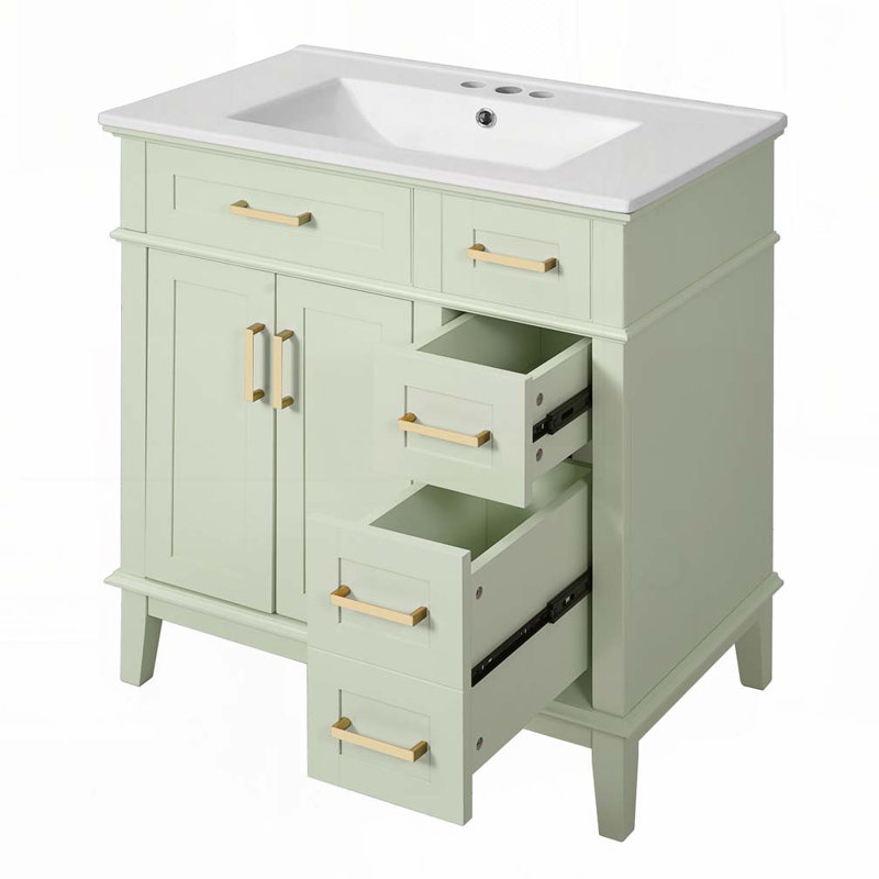 Meuble-lavabo 30 po avec lavabo en céramique, Vert