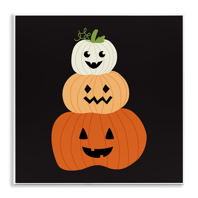 Plaque murale noire Happy Jack-o-Lanterns, design par Sazerelli Designs