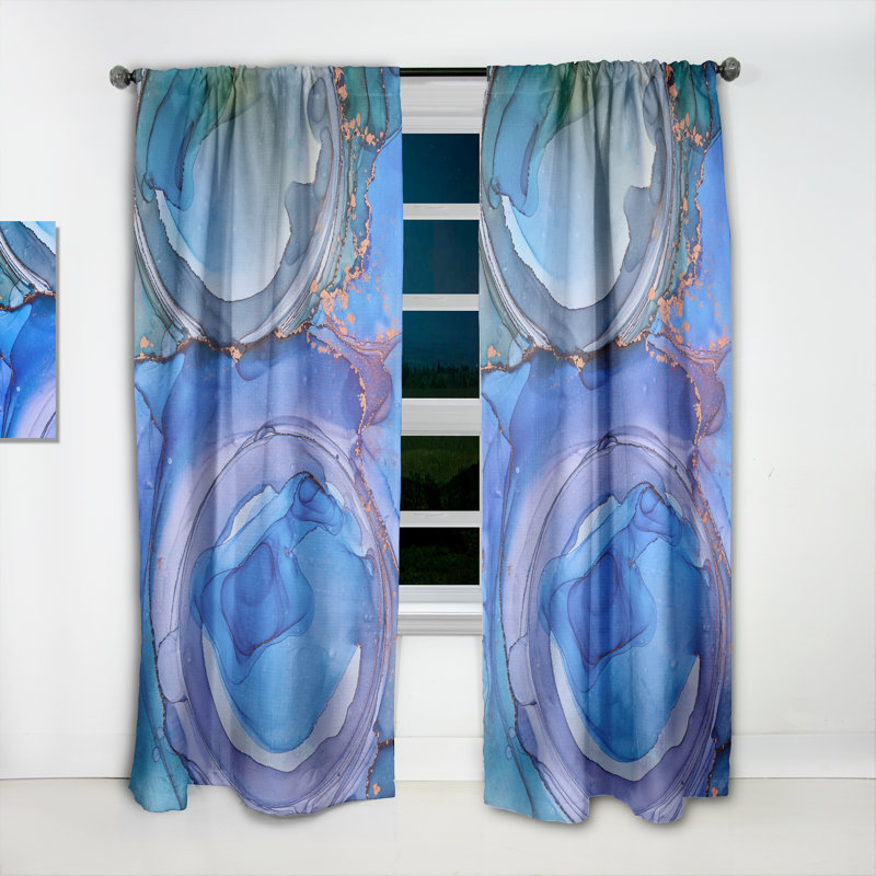 Bleu luxueux abstrait fluide Art XXII - rideau moderne - velours obscurcissant - 1 panneau, L 52 po x L 95 po