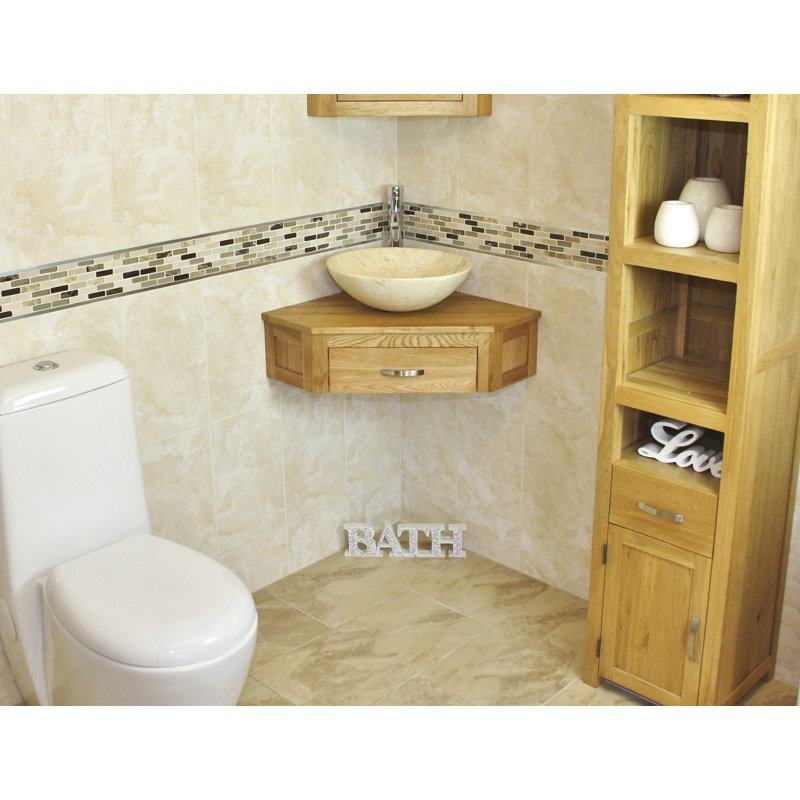 Couch 550 mm Single Vanity with Vessel Basin, Cream Marble, Oak