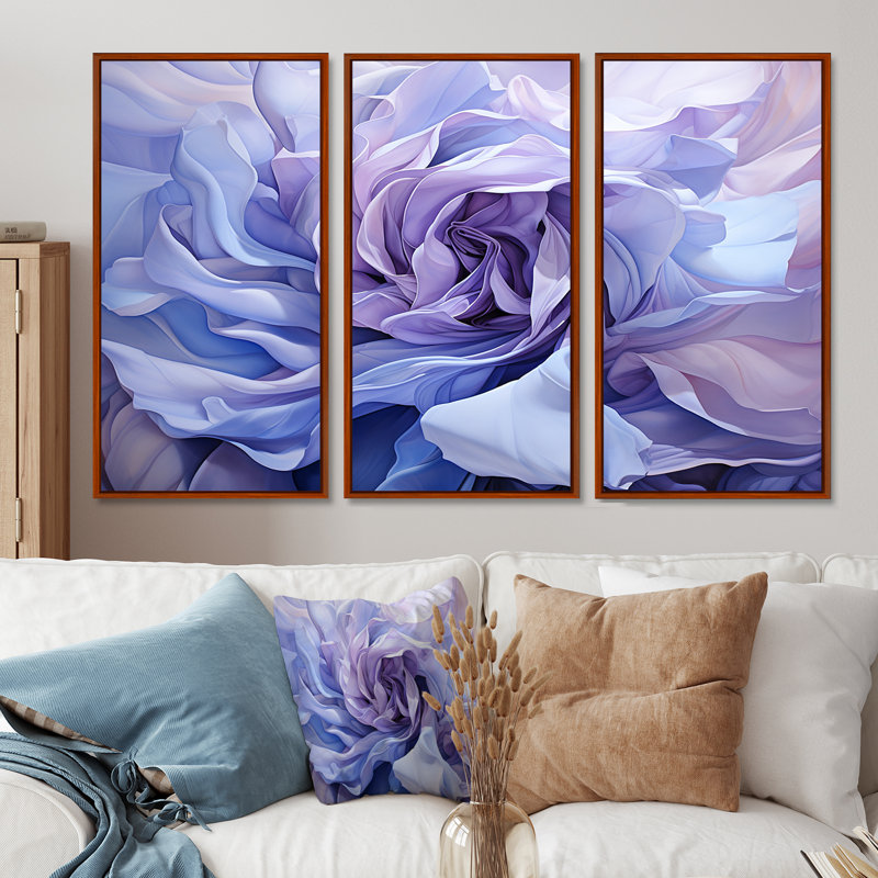 «Twist Lavender Rose - Abstract Spirals», ensemble d'art mural, H 28 po x l 36 po x P 1 po, Cadre flottant brun