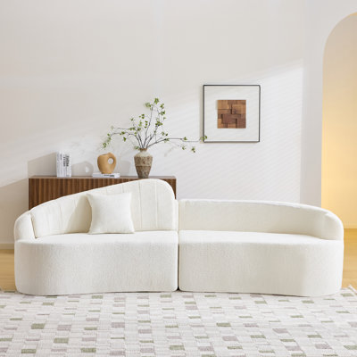 Canapé incurvé à quatre places entièrement comprimé, assis à long terme sans s'effondrer, dossier amovible, tissu chenille blanc, style simple et rétro, convient aux petits espaces et aux appartements