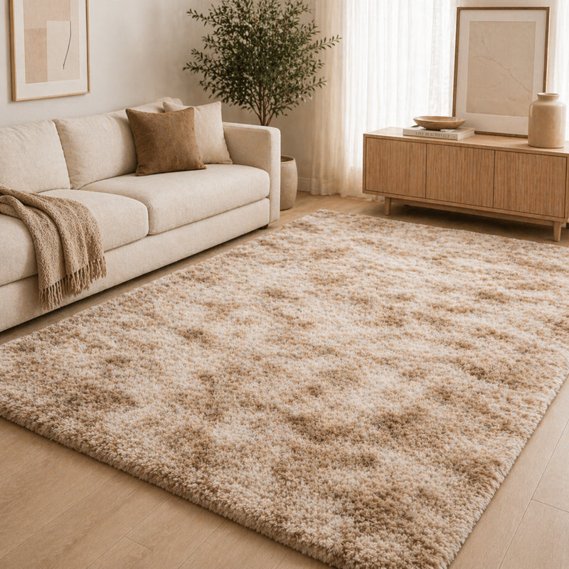 Aspire Homeware Beige Shaggy Area Rug Soft Modern Indoor Carpet, Rectangle 160cm Width X 230cm Length