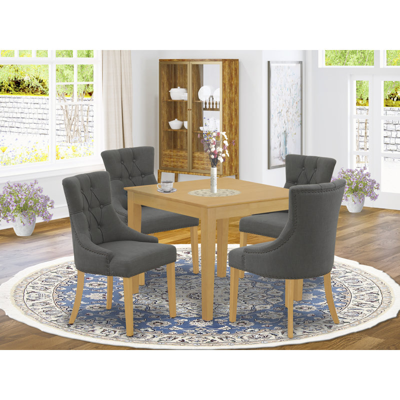 Ensemble de salle à manger 5 pièces comprenant une table de salle à manger carrée et 4 chaises rembourrées en tissu Gotham