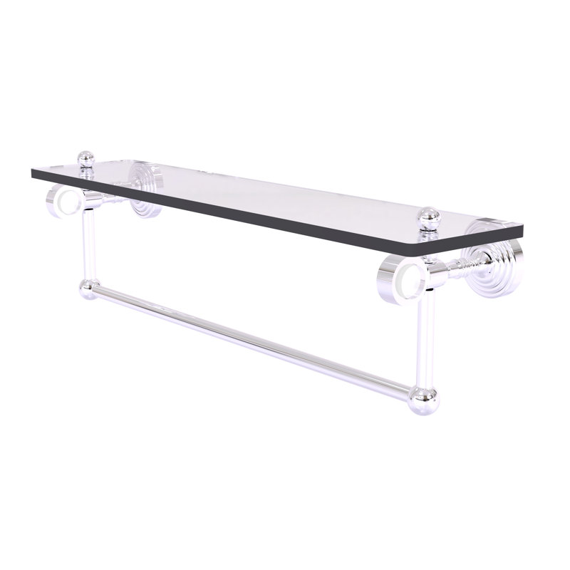 Jarrell Glass Bracket Shelf with Towel Bar, Polished Chrome, 5.12" H x 22" W x 6.4" D
