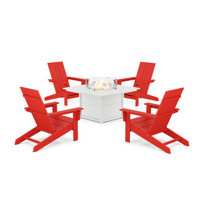 POLYWOOD® x AllModern 4-Person Adirondack Patio Seating Group with Fire Pit Table