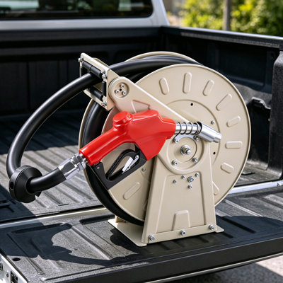 Enrouleur de tuyau à carburant, 2,5 cm x 10 m rétractable, 20,7 bar, enroulement automatique pivotant à ressort, construction robuste en acier au carbone avec tuyau en caoutchouc de qualité industrielle, kérosène, conçu pour le diesel