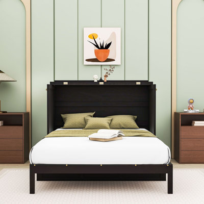 Lit escamotable double en bois avec grands tiroirs