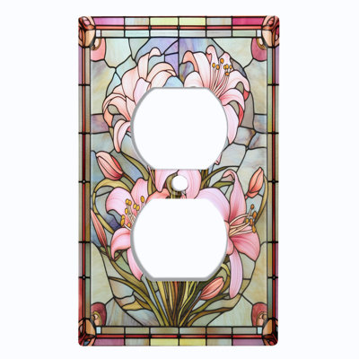 Couvercle de plaque d'interrupteur en métal; Rectangle 1 US standard - Image imprimée de fleurs en verre coloré