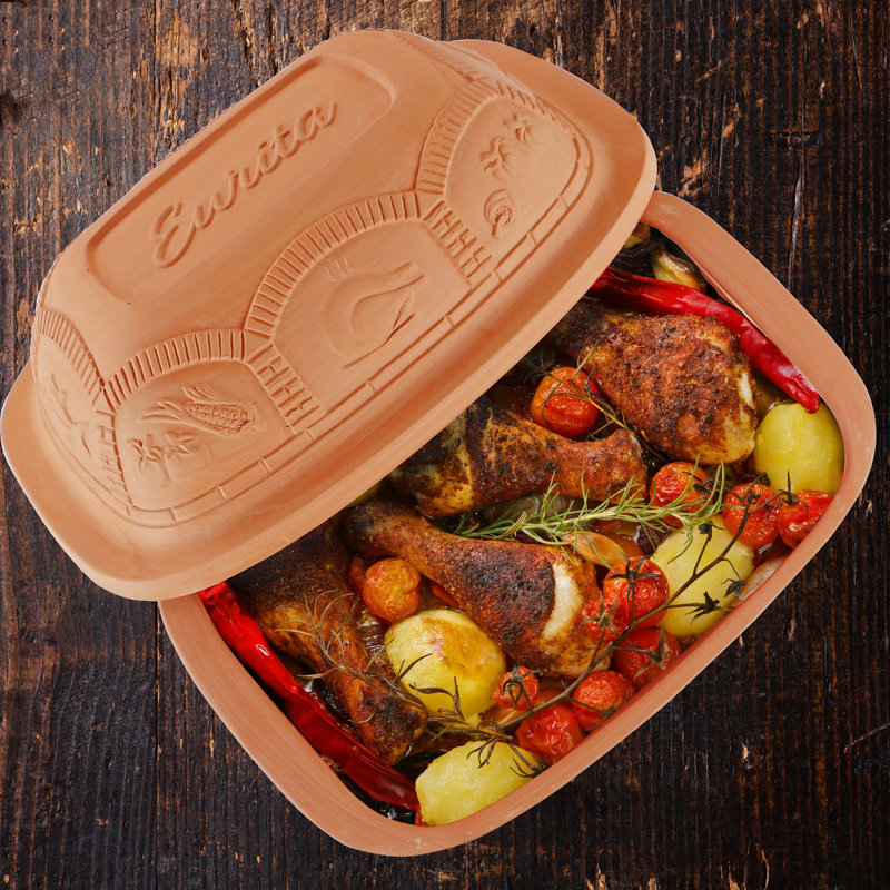 Terracotta Non-Stick Rectangular Clay Roaster with Lid