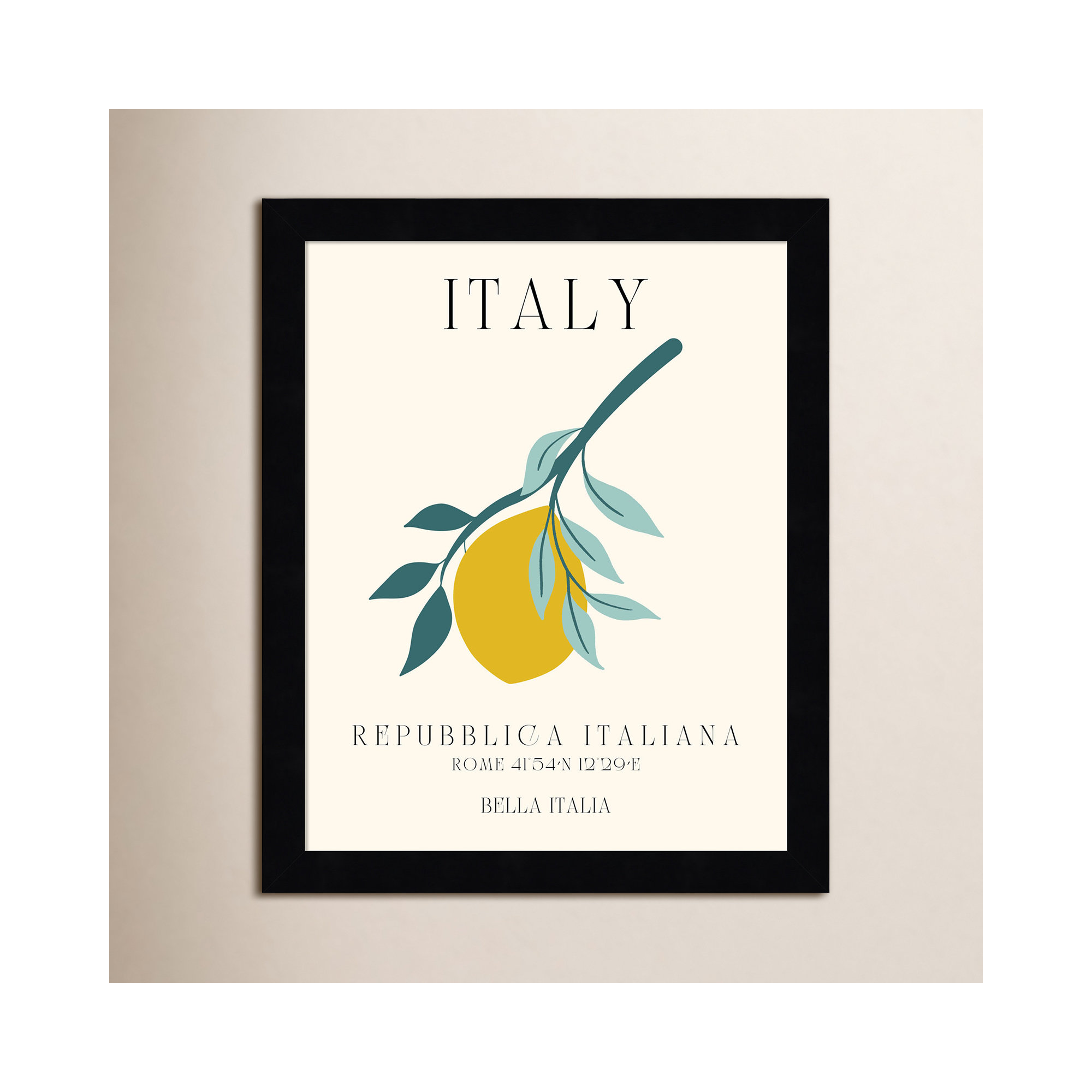 Italy Travel Poster Bella Italia by Chayan Lewis, 11" W x 13" H x 1" D, Black Framed