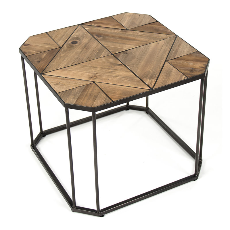 Cuthbert Geometric Wooden Top End Table with Black Metal Legs
