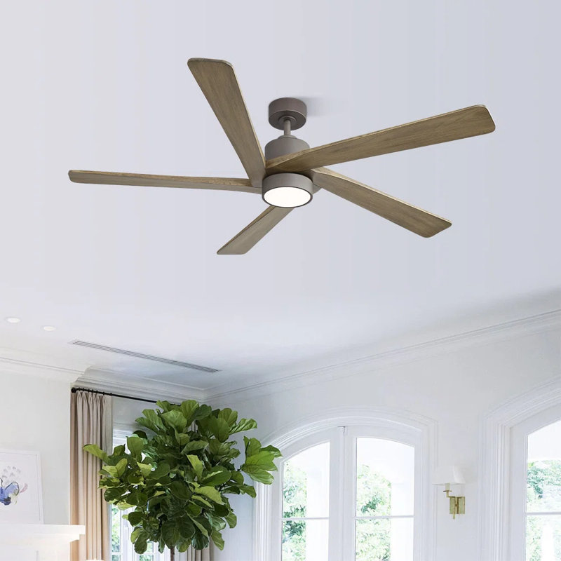 Ventilateur de plafond standard à DEL à 5 pales Athanafis avec télécommande et ensemble d'éclairage inclus, Nickel, 72", Gris
