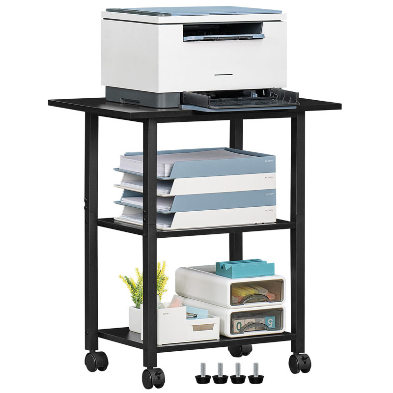 Rolling Printer Cart Holder with Lockable Wheels, Black