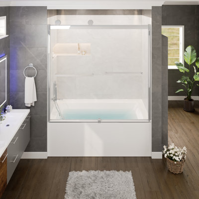 Eviva Luxor 60 In. W X 60 In. H Sliding Frameless Shower Door  With Tempered Glass