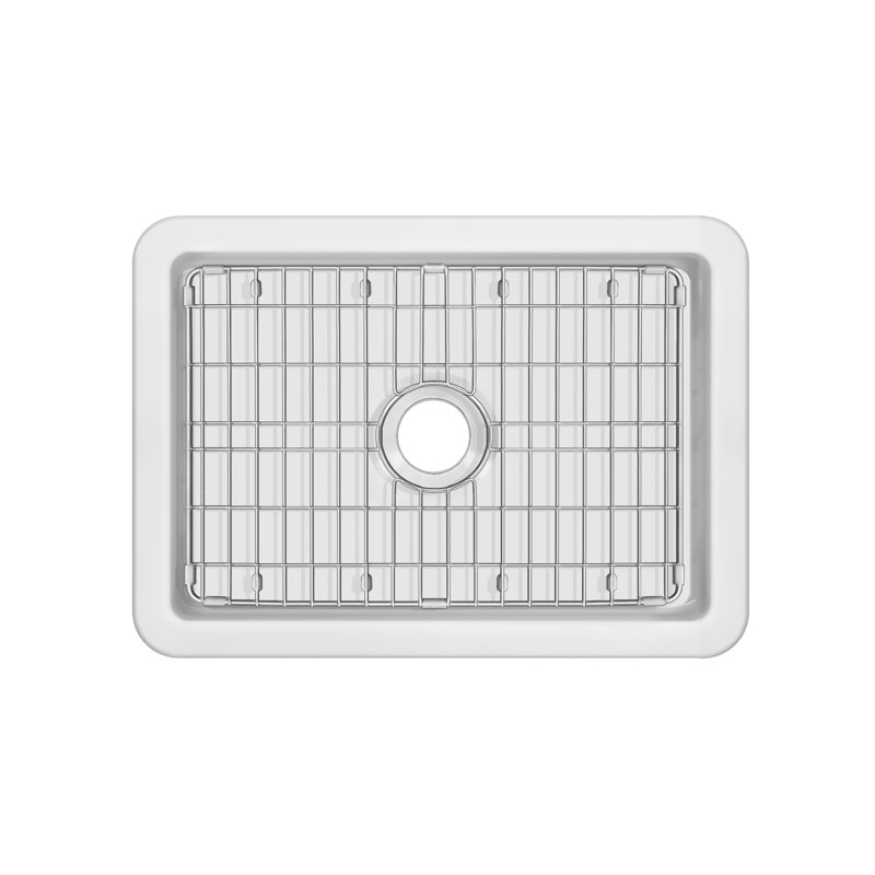 Évier de cuisine en argile réfractaire à cuve simple encastré / encastré Whitehaus, grille en acier inoxydable incluse, 28"