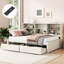 Structure de lit simple blanc crème avec rangement latéral, tiroirs et douille-1034151257