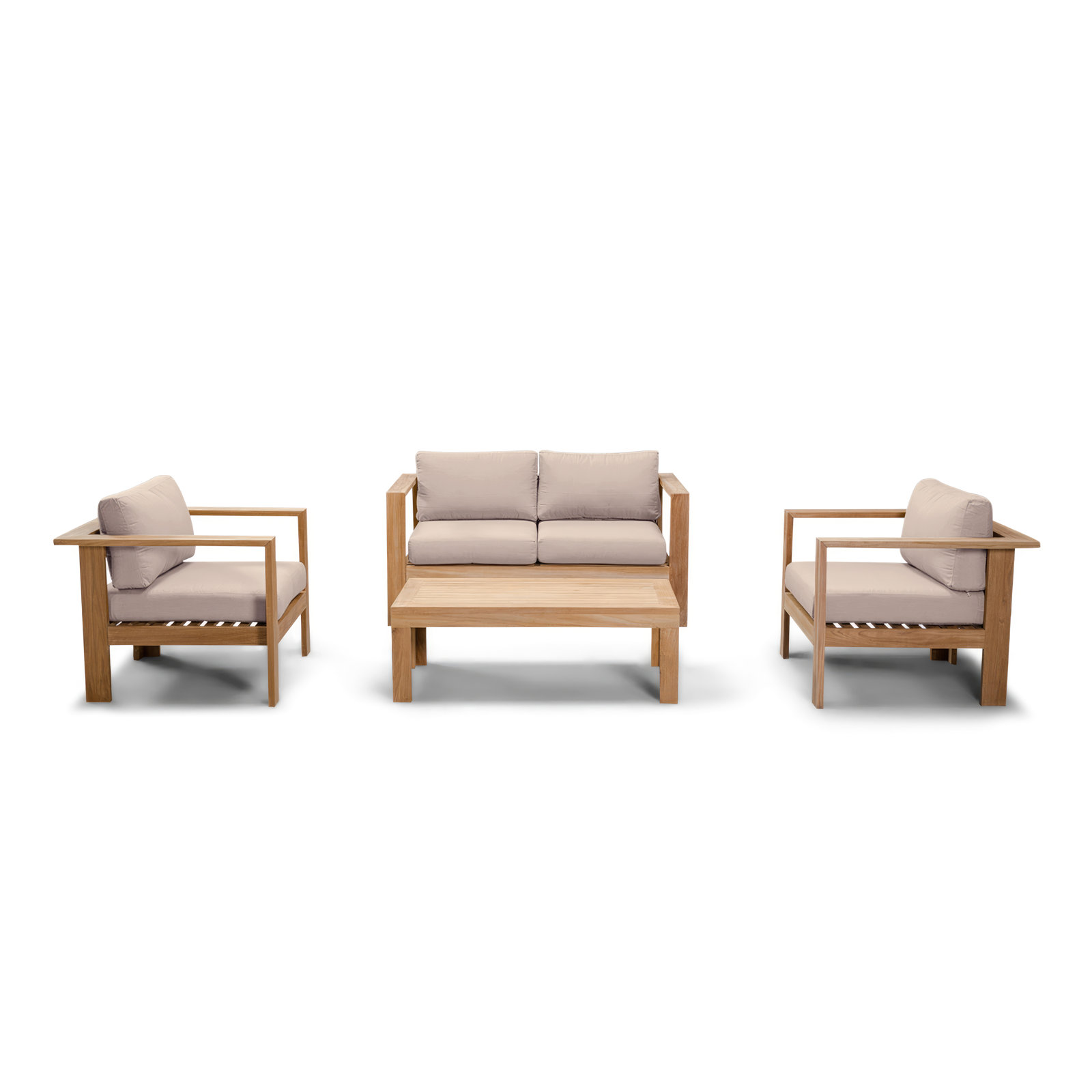Sonoma 4 Piece Teak Outdoor Seating Group with Sunbrella® Cushions, Canvas Flax Sunbrella® Canvas