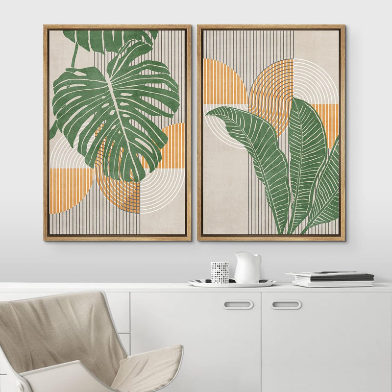 Mid-Century moderne bohème 2 pièces, H 24 po x l 32 po, Naturel