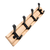 Natural Wood Hook Rack with Five Hooks for Entryway, Office