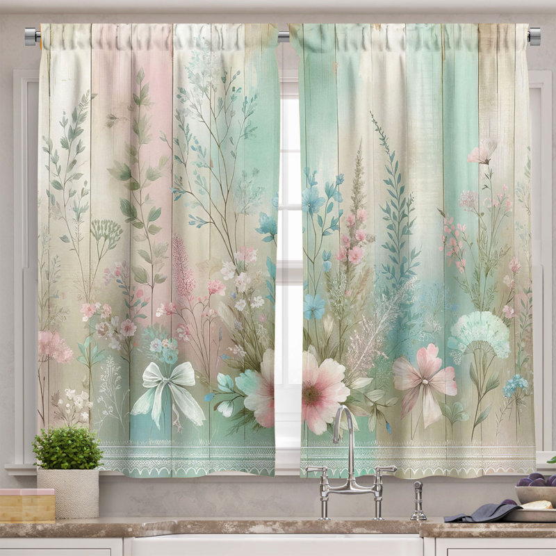 Floral Tailored Kitchen Curtain, 55" W x 36" L