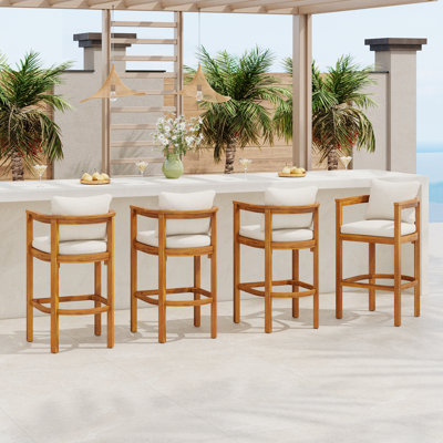 Gregorian Patio 30.3 Seat Height Acacia Wood Bar Stools With Cushions by NFusion