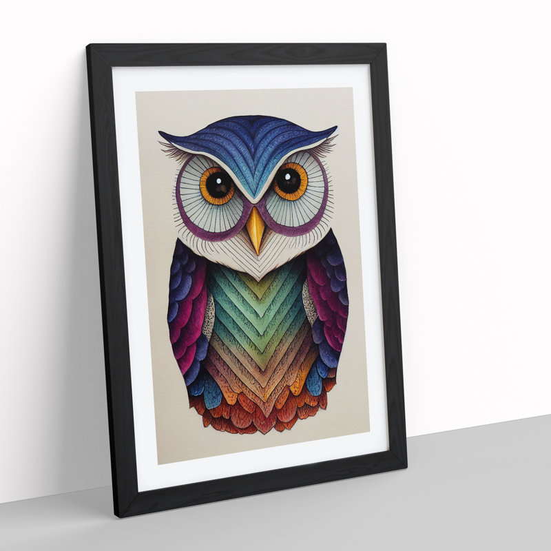 An Illuminated Owl - Single Picture Frame Print, Black Framed, 34cm H x 25cm W x 2cm D