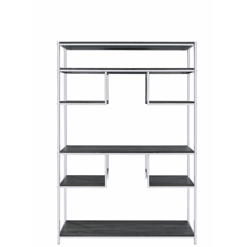 Rustic Gray Oak & Chrome Finish Bookshelf