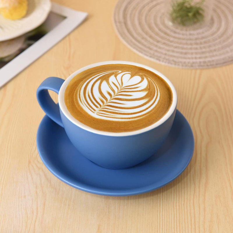 Tasse à café et soucoupe en céramique - 10 oz pour cappuccino, thé, café moka, ensemble de 4, couleur mélangée mate