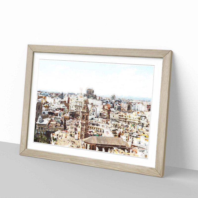 The Valencia Skyline in Spain - Picture Frame Painting Print, Oak Framed, 27cm H x 36cm W x 2cm D