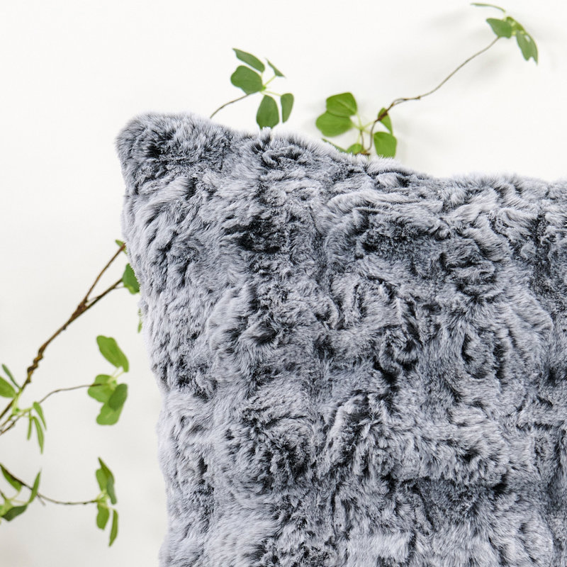 Housse de coussin en fausse fourrure, Gris foncé