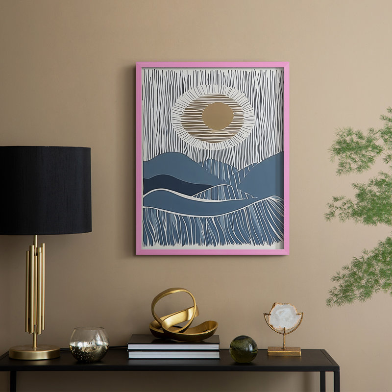 Abstrait, encadré, prêt à accrocher , Rose, H 20 po x l 16 po