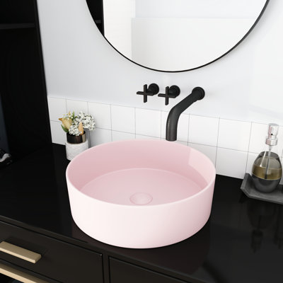 Lavabo vasque de salle de bain en céramique rose - évier d'art, largeur 15,7 po x profondeur 4,7 po, céramique, lavabo facile à essuyer dans le bassin artistique, 15,7 po x 15,7 po x 4,7 po, garder propre et fonctionnant efficacement