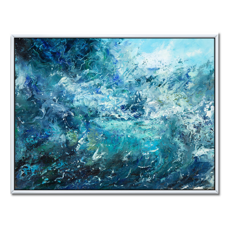Balfor Wild Blue Ocean Waves V - peinture sur toile, H 30 po x l 40 po, Toile encadrée, Blanc
