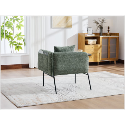 Fauteuil de détente avec petite table et coussin de dossier, canapé une place moderne et capitonné pour salon, chambre ou jardin