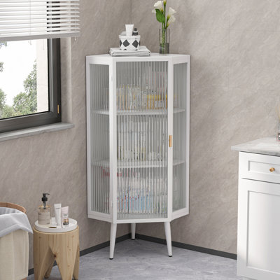 3-Tiers Coner Cabinet Glass Doors and Storage Shelves by George Oliver
