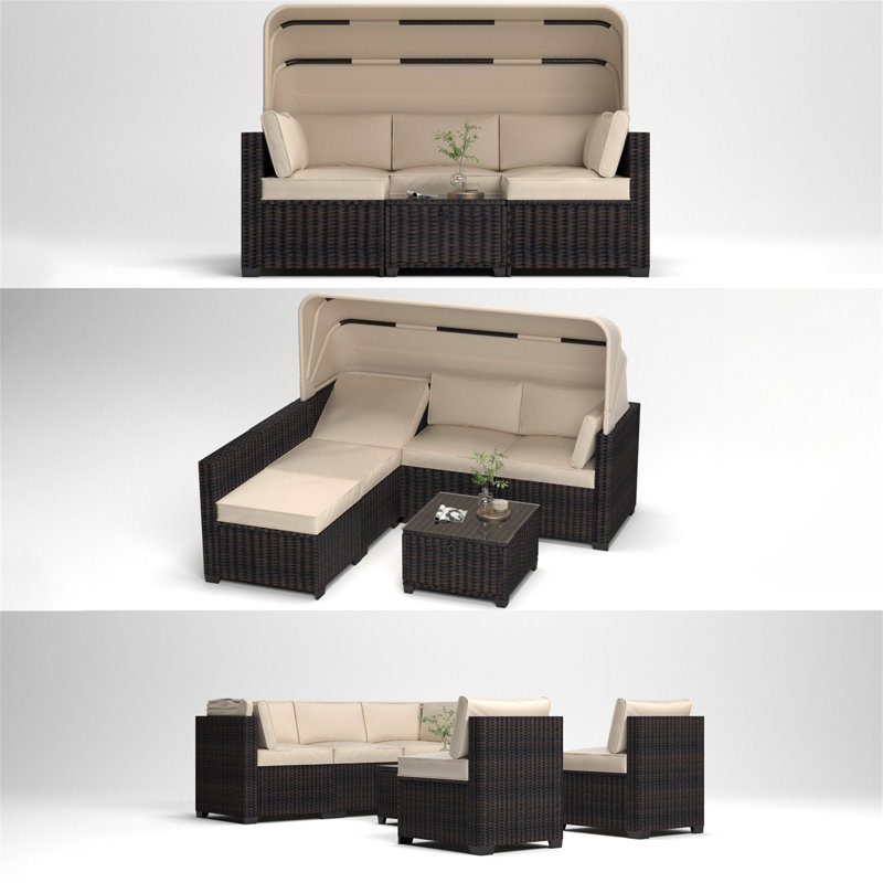 Ensemble de meubles de patio 6 pièces, Crème, crème