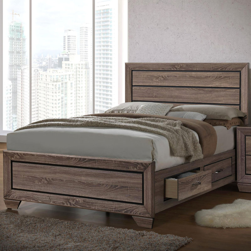 Grand lit de rangement en taupe délavé