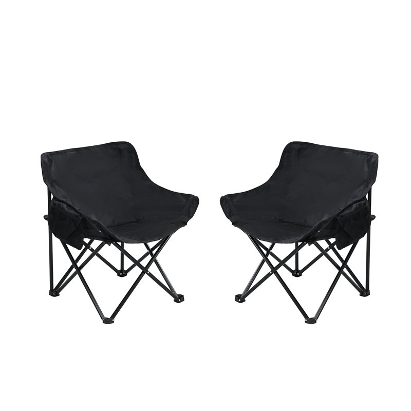2Pcs Portable Black Foldable Camping Chairs With Carry Bag, Comfortable Seating Area, Side Pocket For Snacks, Robust Frame 264 Pounds, Suitable Hiking And Picnics Folding Outdoor Experience, Heavy -
