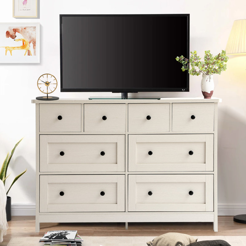8 Drawer Dresser For Bedroom, Wood Chest Of Drawers With Smooth Metal Rail, Large Dressers, Modern Bedroom Dressers With 8 Drawers Cabinet Tv Stand,