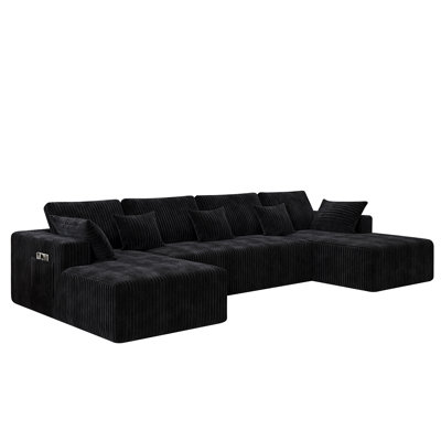 3 - Piece 129.9" U-shaped Convertible Sofa With Chaise Lounge, Modern Sofa Modular Sectional Cloud Couch, 4-seat Deep Seat Sofa With 9 Pillows, Boneless Sofa Couch For Livingroom Bedroom Apartment, Compression Sofa In A Box, No Assembly Required