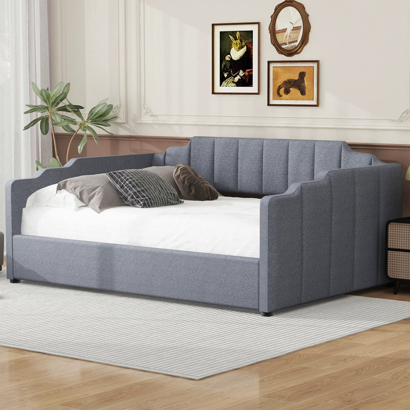 Lit de jour rembourré avec rangement inférieur, Gris