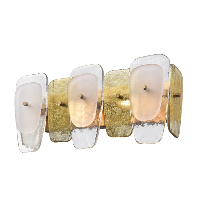 Meuble-lavabo 20,75 po Strata en or laqué avec couches de verre transparent, givré et doré