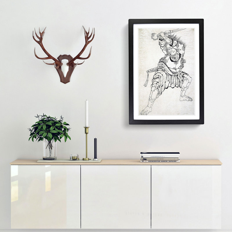 Sketch of a Warrior by Katsushika Hokusai - Picture Frame Drawing Print, Black Framed, 36cm H x 27cm W x 2cm D