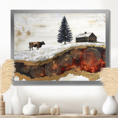 «Dontrae Winter Farm with Cow In The Field Landscape II», art mural ferme