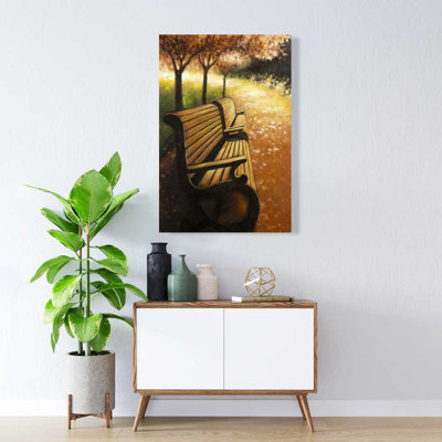Banc de parc un jour d'automne | Décor de toile brune