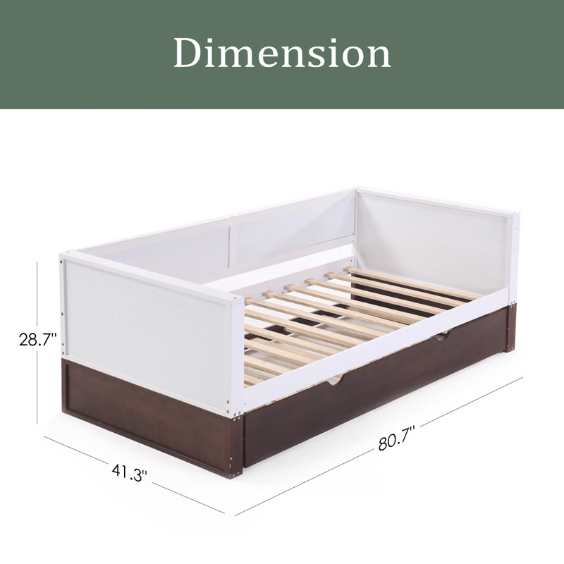 Lit de jour simple avec couchette - structure de canapé-lit, capacité de 350 lb, roues verrouillables, multifonctionnel pour le salon, la chambre à coucher et la chambre d'amis